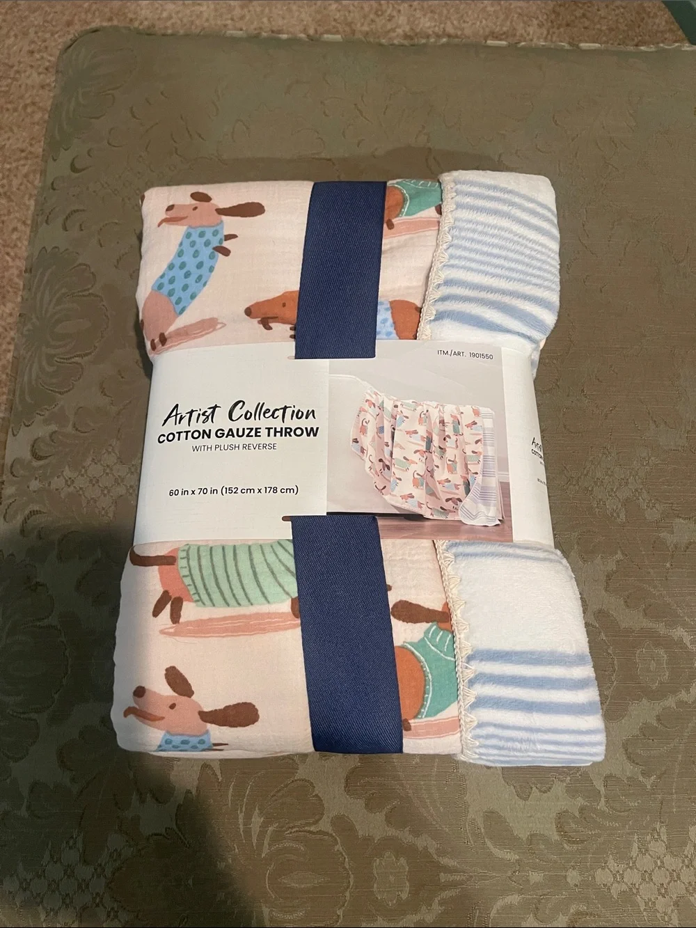 Artist Collection Cotton Gauze Dachshund Throw Blanket-60 in x 70 in-new